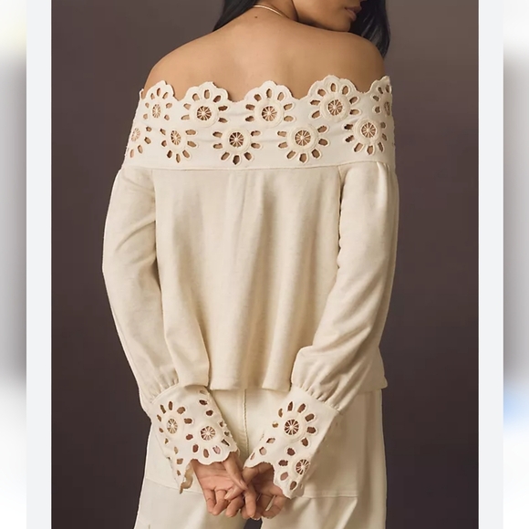 Anthropologie, New, Maeve Eyelet Off Shoulder Babydoll Knit Blouse Size Large - Picture 3 of 12